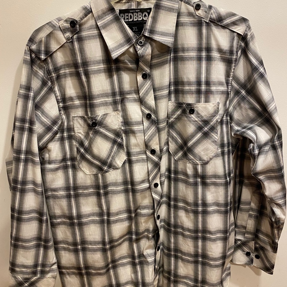 XL long sleeve white and grey button down